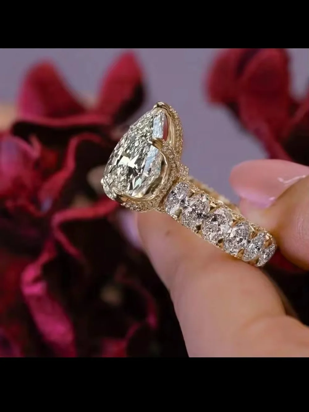 18K Gold Plated Pear Cut Cubic Zirconia Engagement Cocktail Ring